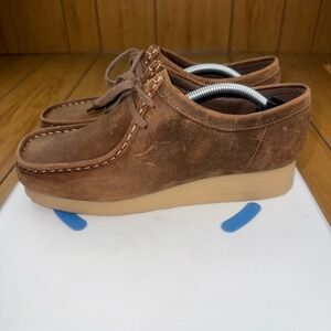 Clarks Womens Wallabee Beeswax Leather Moccasin Lace Up Shoes Brown Size 9 22545
